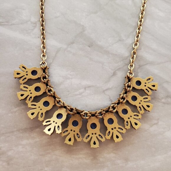 💙 J.Crew Blue Black Rhinestones Crystals Iridescent Cluster Statement Necklace - Picture 12 of 15